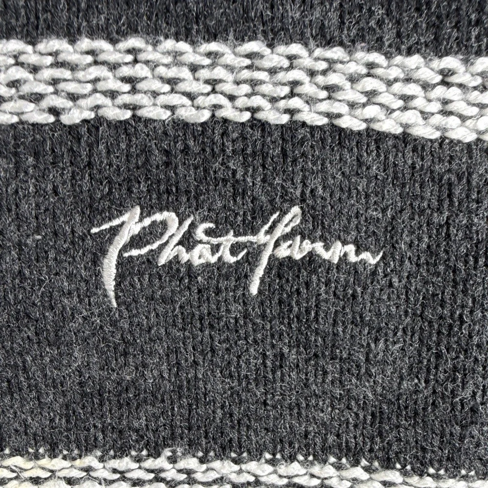 Phat Farm Mens Gray White Acrylic Wool Knit Striped Logo Sweater 2XL PSM23M12302